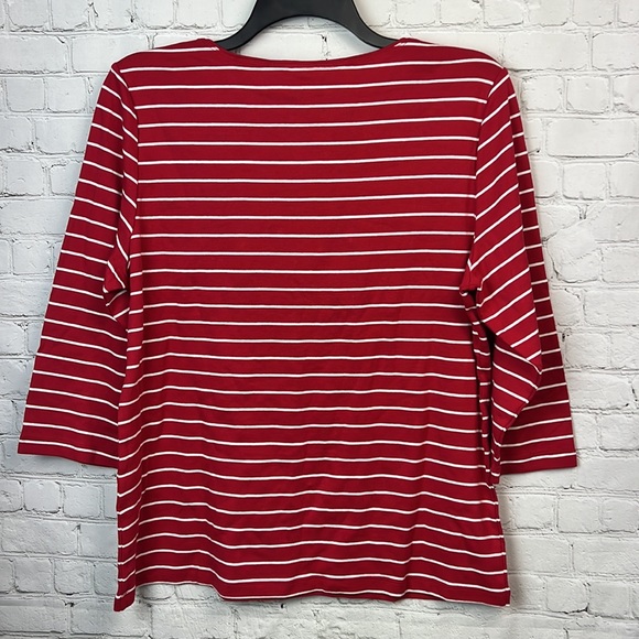 Red & White Striped Holiday Flip Flop 3/4 Sleeve Top Size XL Christmas - Picture 5 of 5